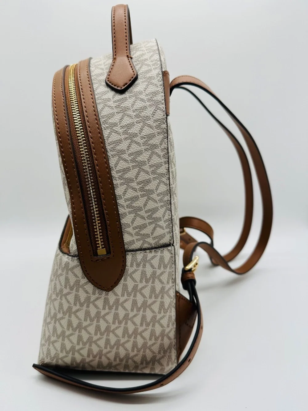 NWT Michael Kors Valerie Medium Logo Backpack Vanilla Acorn White Brown Handbag